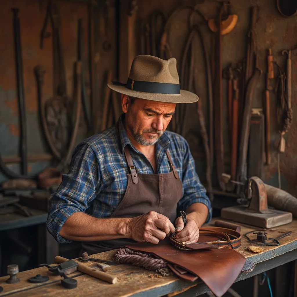 Artesano trabajando en un accesorio de cuero