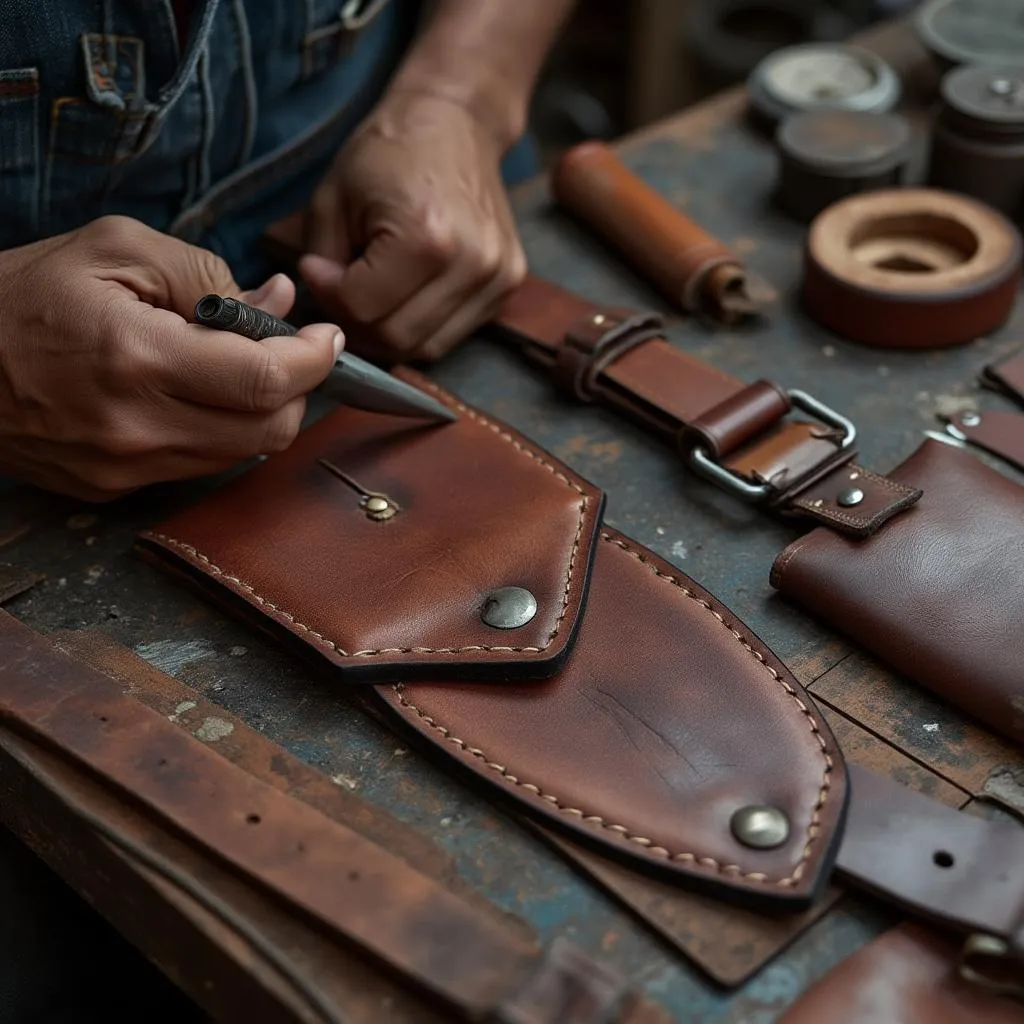 Artesano trabajando en un taller de cuero argentino